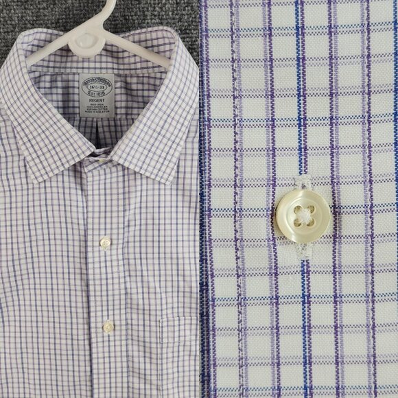 Brooks Brothers 16.5 33 Blue Non-Iron Check Cotton Regent Long Sleeved Men Shirt - Picture 1 of 15